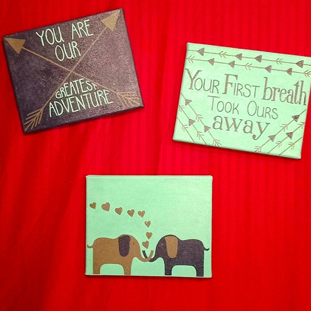Set of 3 hand painted canvases for baby's room